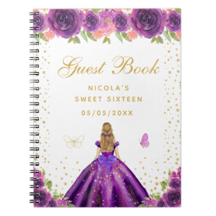 Lila Blumige Blondhaarige Prinzessin Sweet Sixteen Notizblock
