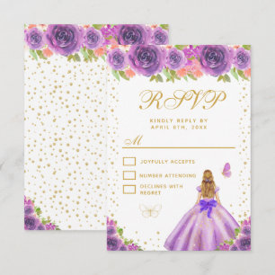 Lila Blumige Blondhaarige Prinzessin Sweet Sixteen RSVP Karte