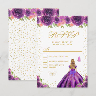 Lila Blumige Blondhaarige Prinzessin Sweet Sixteen RSVP Karte