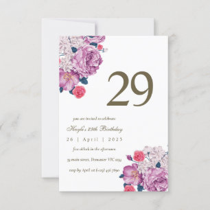 Lila Blumige Botanische einfache elegante 29. Gebu Einladung