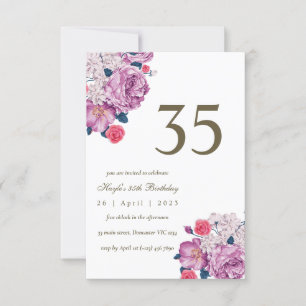Lila Blumige Botanische Einfache Elegante 35. Gebu Einladung