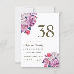 Lila Blumige Botanische einfache elegante 38. Gebu Einladung