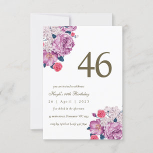 Lila Blumige Botanische einfache elegante 46. Gebu Einladung