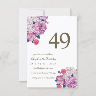 Lila Blumige Botanische Einfache Elegante 49. Gebu Einladung