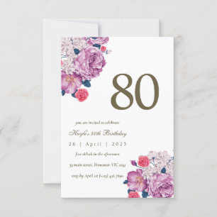 Lila Blumige Botanische einfache elegante 80. Gebu Einladung