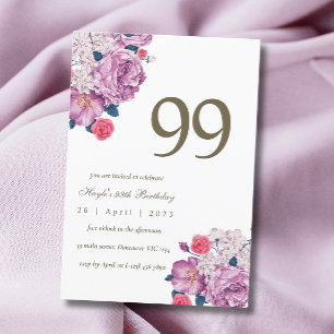 Lila Blumige Botanische einfache elegante 99. Gebu Einladung