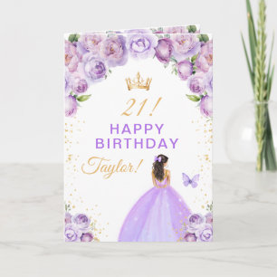 Lila Blumige Brünette Haar Mädchen Alles Gute zum  Karte