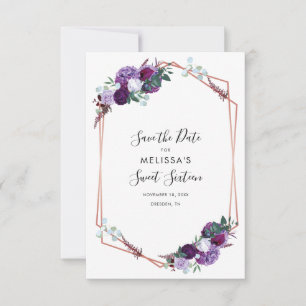 Lila Blumige Elegante Roségold Geometrisch Save The Date