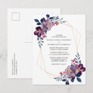 Lila Blumige Geometrische Botanische Hochzeit Einladungspostkarte