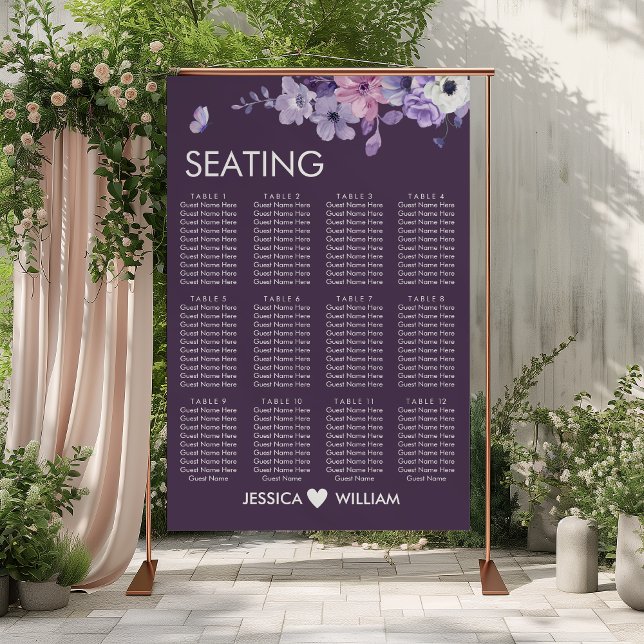 Lila Blumige Hochzeit Sitzplan Poster (Von Creator hochgeladen)