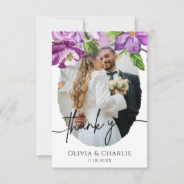 Lila Blumige Hochzeits-Foto-Dankeskarten Dankeskarte