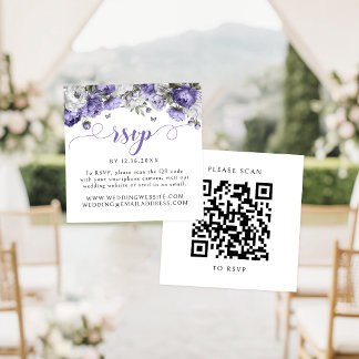 Lila Blumige Hochzeits-RSVP-QR-Code Begleitkarte