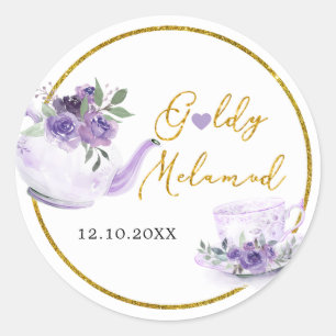Lila Blumige Hochzeitsdusche-Tea-Dankeschön-Aufkle Runder Aufkleber