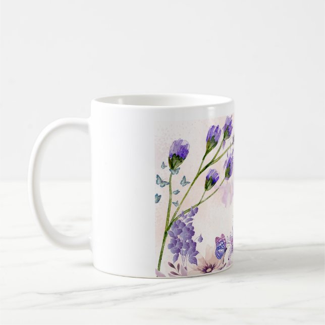 Lila-blumige Keramik-Kaffeetasse | Wasserfarben-Fl Kaffeetasse (Links)