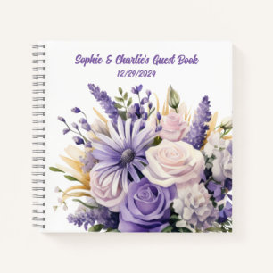Lila Blumige Personalisierte Hochzeitsspirale Notizbuch