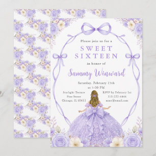 Lila Blumige Prinzessin Sweet Sixteen Party Einladung