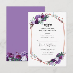 Lila Blumige Roségold Geometrische Hochzeits-RSVP Einladung