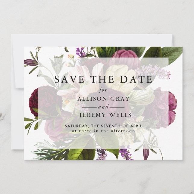 Lila Blumige Speichern Sie das Datum Save The Date (Vorderseite)