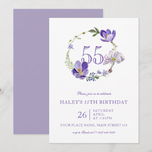 Lila Blumige Wildblume Vintage 55. Geburtstag Einladung