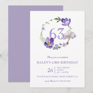 Lila Blumige Wildblume Vintage 63. Geburtstag Einladung