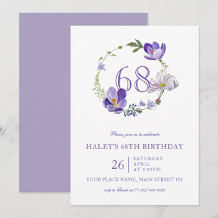 Lila Blumige Wildblume Vintage 68. Geburtstag Einladung