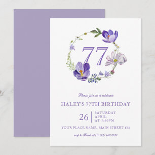 Lila Blumige Wildblume Vintage 77. Geburtstag Einladung