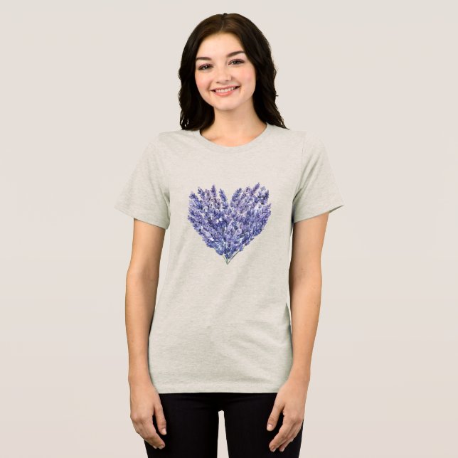 Lila Blumiges Herz Tri-Blend Shirt (Vorderseite voll)