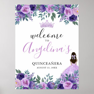 Lila Blumiges Quinceanera-Willkommensschild Poster