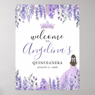 Lila Blumiges Quinceanera-Willkommensschild Poster