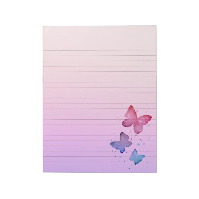 Lila Blush-Butterfly Lined Notes Papier Notepad Notizblock (Rotiert)