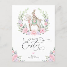 Lila Blush Floral Lamm Bunny Rabbit Happy Osterfei