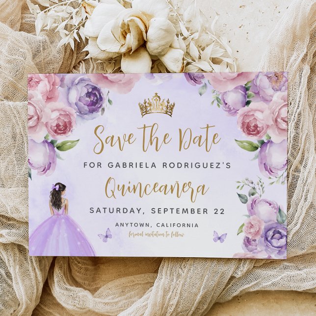 Lila Blush Gold Floral Aquarell Quinceñera Save The Date (Von Creator hochgeladen)