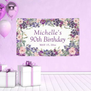 Lila Blush Pink Blumenfoliage 90. Geburtstag Banner