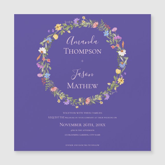 Lila Blush Pink Blumenkraut Wildblume Hochzeit Magnetkarte (Vorderseite)