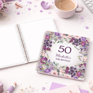 Lila Blush Pink Blütenbraun Custom 50. Geburtstag Notizbuch