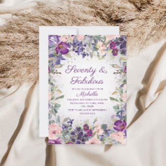 Lila Blush Pink Floral 70 und fabelhaft Geburtstag Einladung