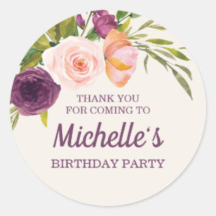 Lila Blush Pink Floral Creme Geburtstag Vielen Dan Runder Aufkleber