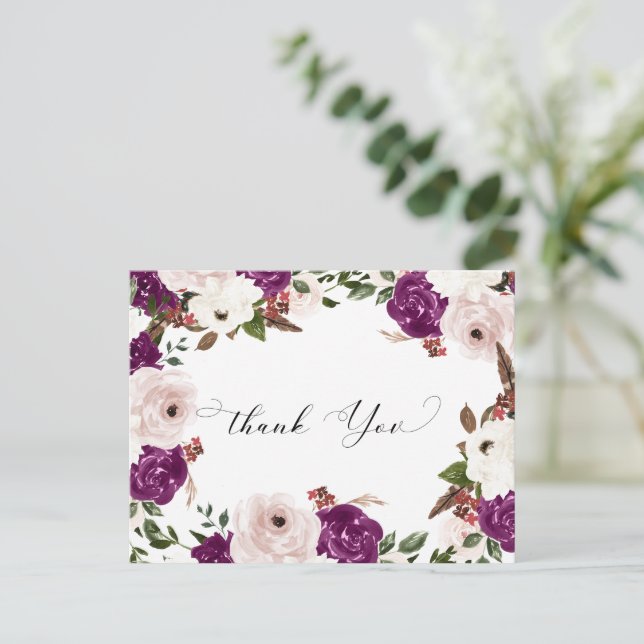 Lila Blush Pink Floral Wedding Vielen Dank Postkarte (Stehend Vorderseite)