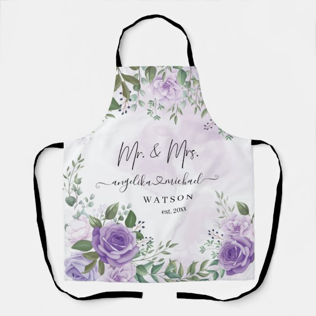 Lila Blush Rose Mr. and Mrs. Modern Script Schürze (Vorderseite)