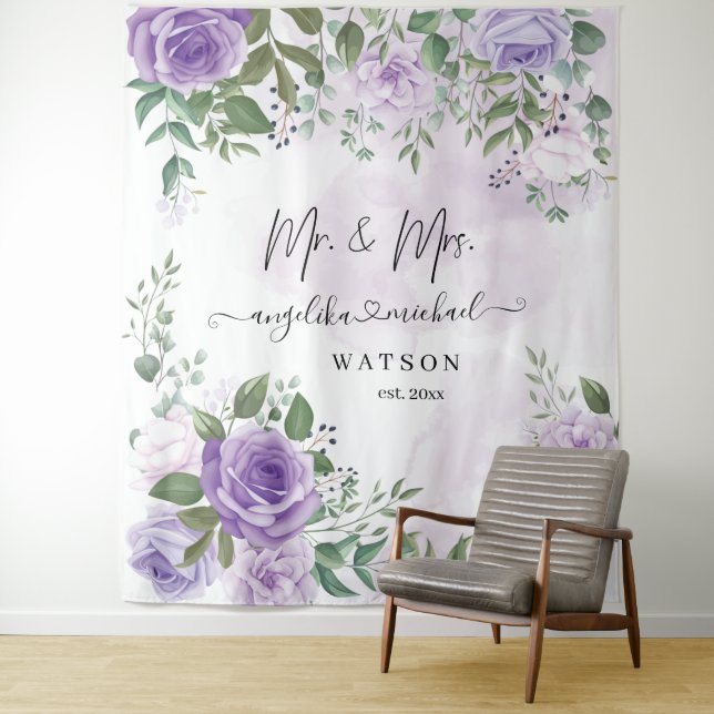 Lila Blush Rose Mr. and Mrs. Modern Script Wandteppich (Beispiel)