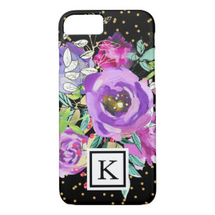 Lila Blüte auf Schwarz mit Confetti Monogram Case-Mate iPhone Hülle