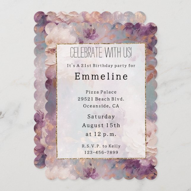 Lila Blüte Einladung (Vorne/Hinten)