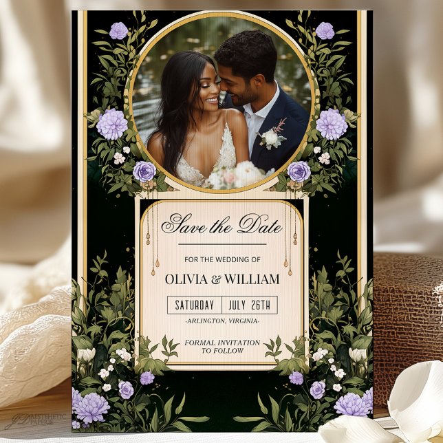 Lila Blüte Save the Date mit Foto Einladung (Von Creator hochgeladen)