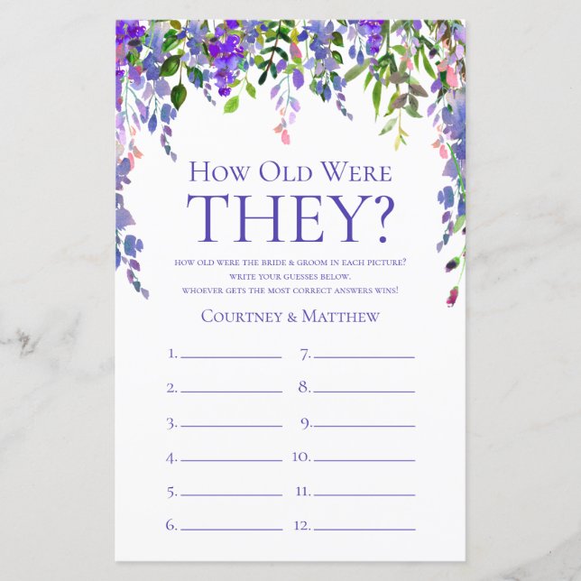 Lila Blüte wie alt waren sie Brautparty Game (Vorderseite)