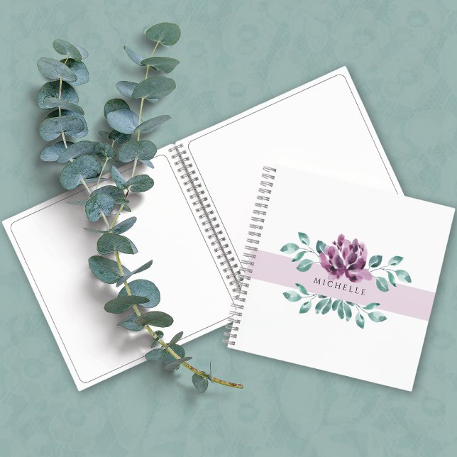 Lila Blüten Grünes Monogramm Notizbuch (Von Creator hochgeladen)