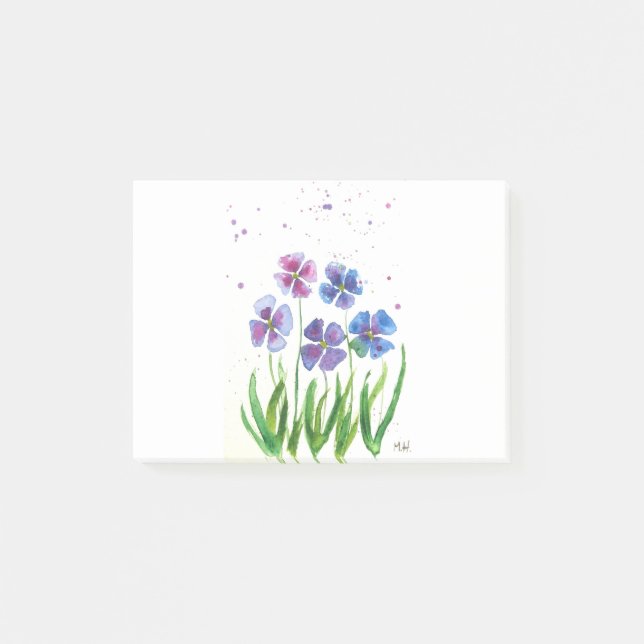 Lila Blüten im Frühling Wasserfarbe Post-it Klebezettel (Vorderseite)