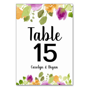 Lila Blüten Wasserfarben Tischnummer