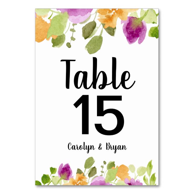 Lila Blüten Wasserfarben Tischnummer (Vorderseite)