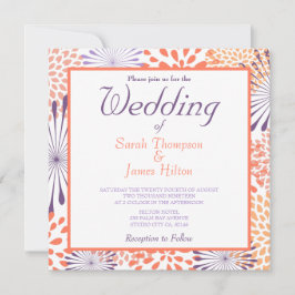 Lila Blütenblüten und Korallen Einladungen für Hoc