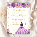 Lila Blütendarmhautprinzin 16 . Geburtstag Einladung<br><div class="desc">Dieses elegante und glamouröse 16 . Geburtstag-Geburtstagsjubiläum besticht durch eine hübsche Prinzessin mit dunklem Haar und dunkler Haut in einem lila Ballkleid. Der Text kombiniert handgeschriebene Skripte mit modernen serifenlosen Schriftart für ein elegantes und raffiniertes Aussehen. Die Blumenarrangements, Schmetterlinge und Goldkonfetti bilden die perfekte Mischung aus rustikal und schick. Grafiken...</div>